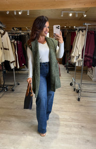 Veste longue sans manches kaki CAROLE (36 au 44)
