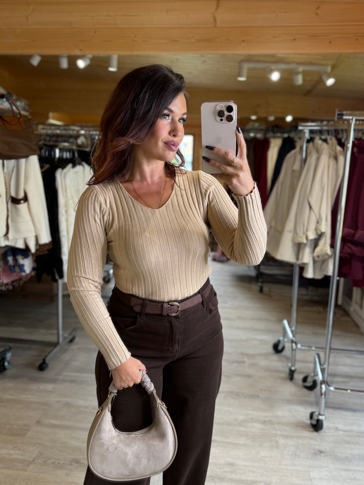 Pull côtelé camel MAISSANE (taille unique, 34 au 42)
