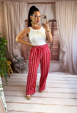 Charger l'image dans la galerie, Pantalon gaz de coton rayé rouge/rose KATIA (34 au 42)