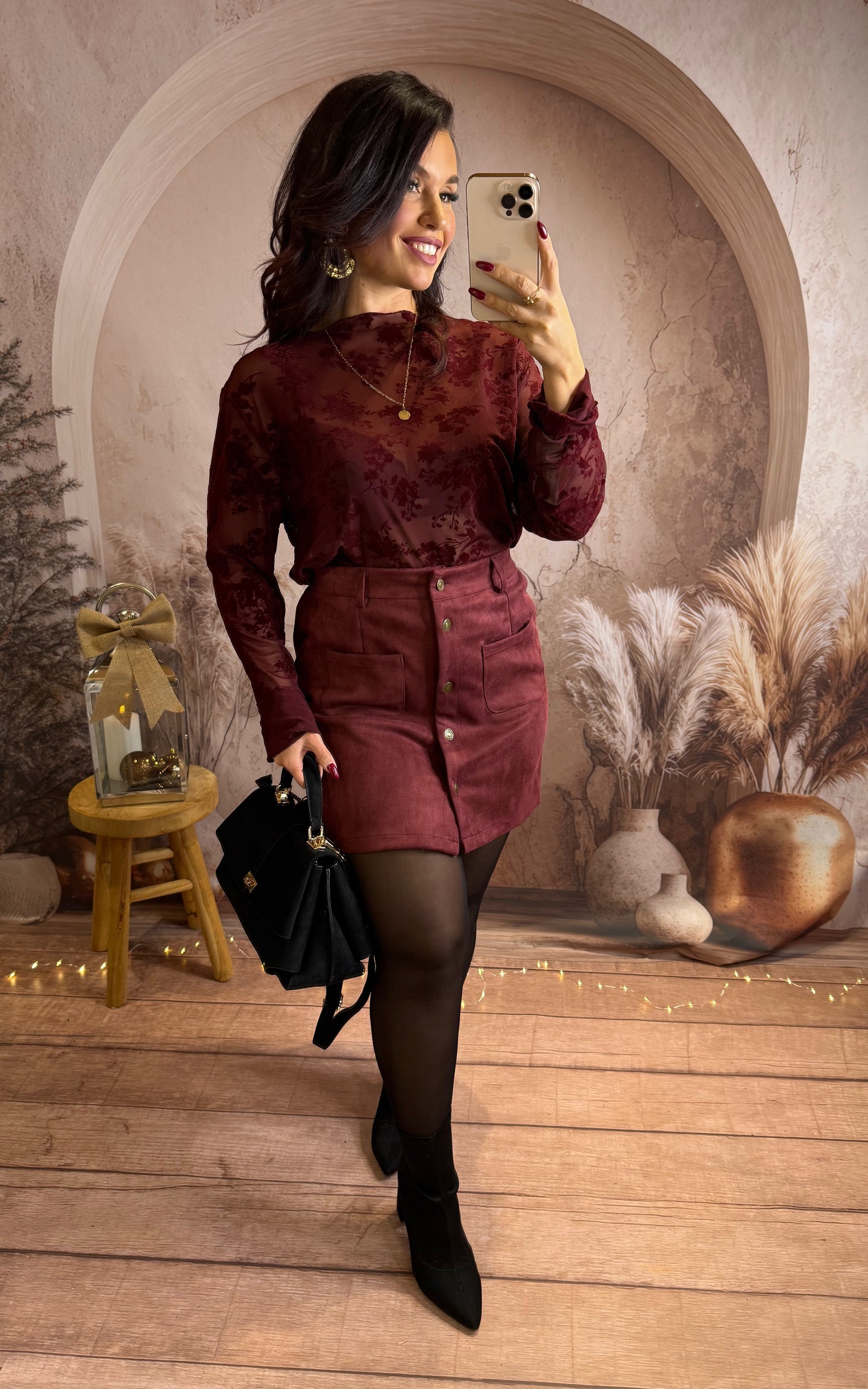 Jupe velours bordeaux CLEM (36 au 48)⭐️