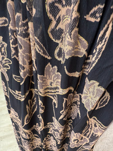 Robe longue noir motif fleur marron LINDA (40 au 48)