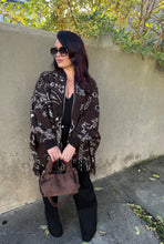 Charger l&#39;image dans la galerie, Manteaux poncho en laine chocolat motif bandana ANOUK (36 au 48)