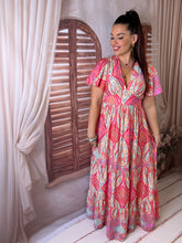 Charger l'image dans la galerie, Robe longue à motif rose/corail/bleu NAIRI (36 au 48)