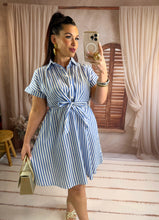 Charger l'image dans la galerie, Robe courte rayé bleu noeud à la taille LENA (36 au 48 )