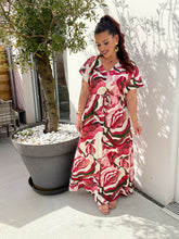 Charger l&#39;image dans la galerie, Robe motif rose/ecru ZÉLIE ( 40 au 46 )