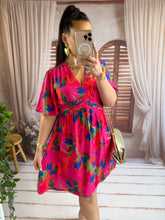 Charger l'image dans la galerie, Robe courte fuchsia fleuri CORAL (36 au 48)