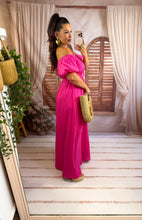 Charger l'image dans la galerie, Robe uni col bardot fuchsia LUCIA (36 au 44)