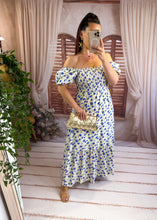 Charger l'image dans la galerie, Robe fleuri bleu col bateau ROBBIE (36 au 40)