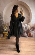 Charger l&#39;image dans la galerie, Robe courte noir liseré nacré LORENA (36 au 48)⭐️