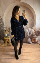 Charger l&#39;image dans la galerie, Robe portefeuille à sequin bleu marine CASSANDRA (34 au 40)⭐️