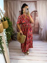 Charger l'image dans la galerie, Robe rouge motif orange bordeaux team petite TALI (40 au 48)