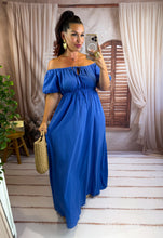Charger l'image dans la galerie, Robe uni col bardot bleu LUCIA (36 au 44)