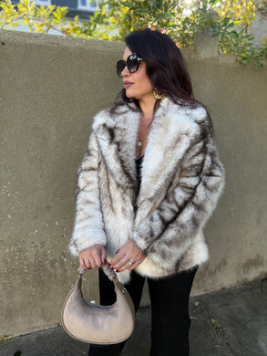 Manteau fourrure synthétique écru/marron ZOE (36 au  42)