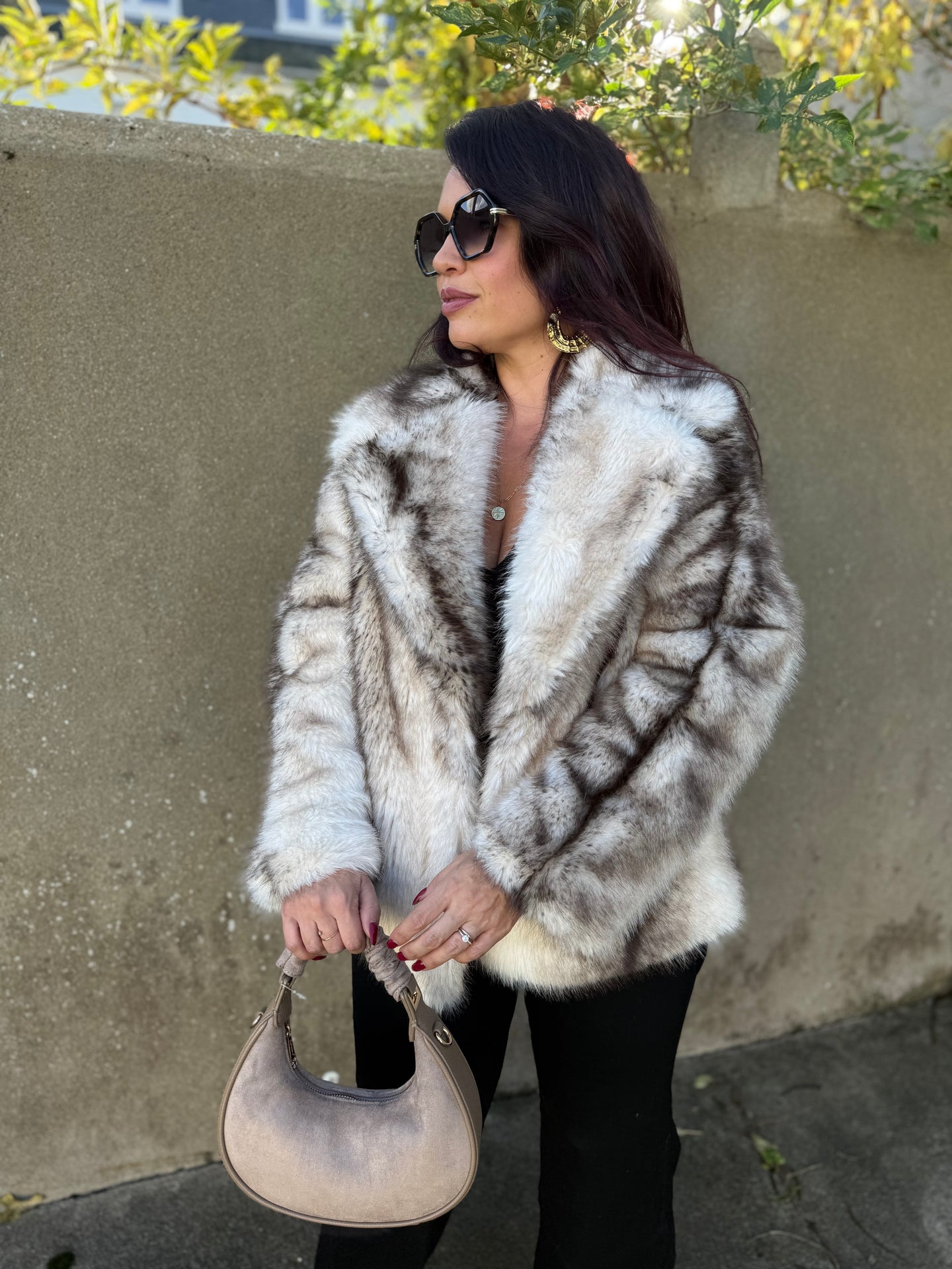 Manteau fourrure synthétique écru/marron ZOE (36 au  42)