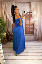 Charger l'image dans la galerie, Robe uni col bardot bleu LUCIA (36 au 44)