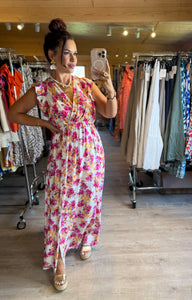 Robe Izïa fleuri fuchsia (reste la taille xxl : 42/44 )