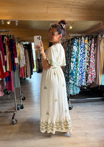 Robe beige motif vert ALENA ☀️( reste taille 48)
