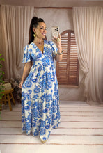 Charger l'image dans la galerie, Robe longue arabesque bleu ISALINE (36 au 48)
