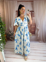 Charger l'image dans la galerie, Robe longue tacheté bleu PETRA (36 au 48)