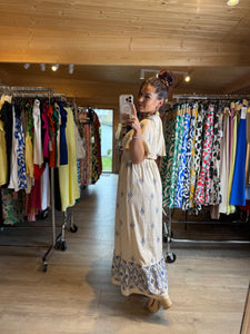 Robe beige motif bleu ALENA ( reste taille s/m et m/l )