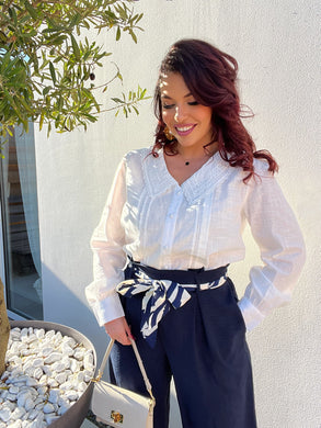 Chemise blanche col Claudine dentelle Lilou