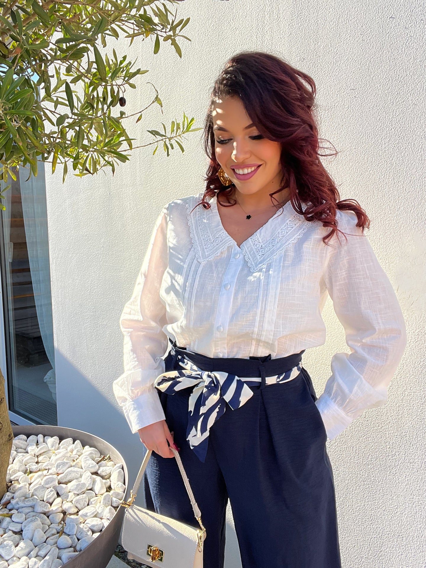 Chemise blanche col Claudine dentelle Lilou