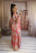 Charger l'image dans la galerie, Robe longue à motif rose/corail/bleu NAIRI (36 au 48)