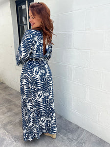 Robe motif feuille bleu marine ( 36 au 48 )