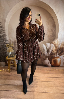 Robe patineuse chocolat pois blanc JESS (34 au petit 42)⭐️