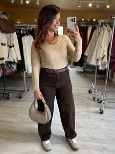 Pull côtelé camel MAISSANE (taille unique, 34 au 42)