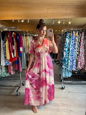 Robe Louise rose/écru ☀️( 36 au petit 44 )