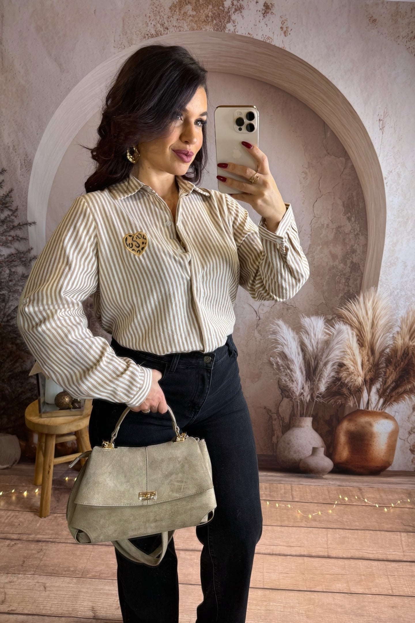 Chemise rayé café coeur léopard ZÉNA (36 au 50)⭐️