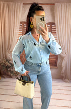 Charger l'image dans la galerie, Chemisier bleu  motif noir SYDNEY (36 au 48)