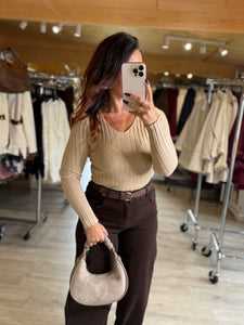 Pull côtelé camel MAISSANE (taille unique, 34 au 42)