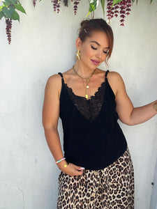 Débardeur noir en lin dentelle ( 36 au 48 )