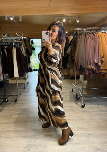 Robe longue camel/choco/écru CLEMENTINE (36 au 48)