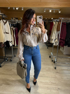 Chemise rayé café JESSIE (36 au 48)
