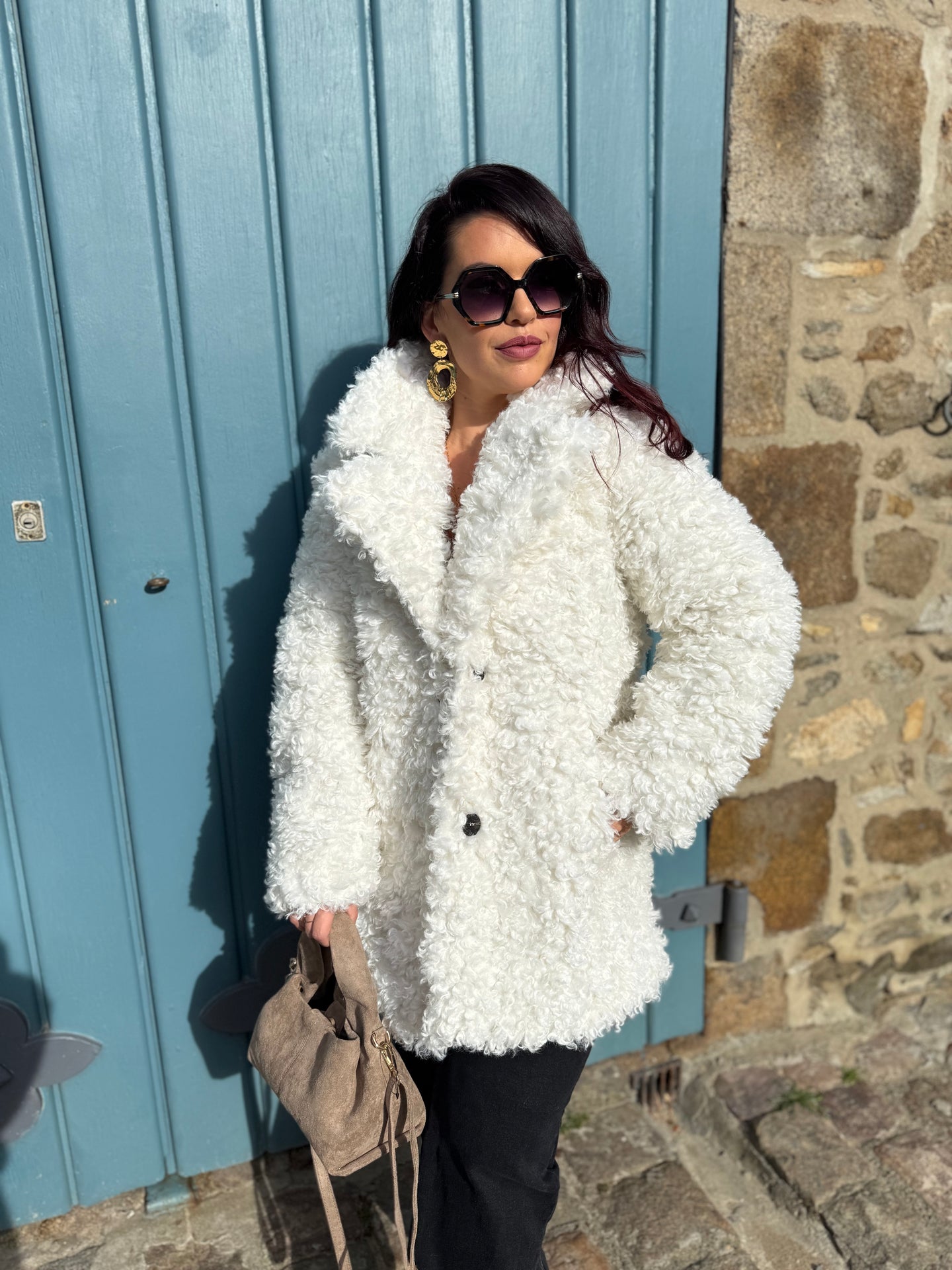 Manteau mi-long bouclette écru REINE (36 au 44)