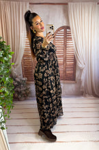 Charger l'image dans la galerie, Robe noir motif fleuri taupe LINDA (40 au 48)