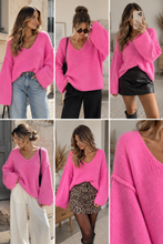 Charger l'image dans la galerie, Maxi pull tout doux col en v rose  LIV (36 au 44)