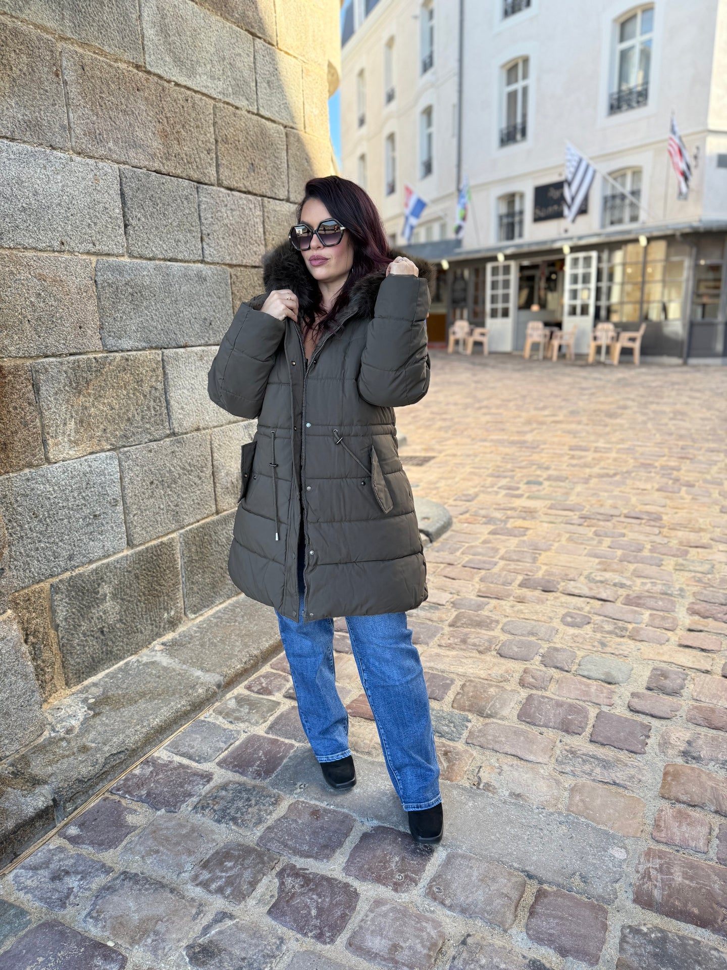 Doudoune kaki foncé réversible doudou ILAN (36 au 48)