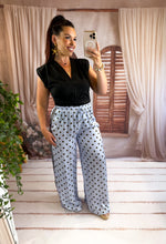 Charger l'image dans la galerie, Pantalon fluide satinée bleu pois chocolat MÉLINE (36 au 42)