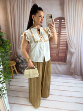 Charger l'image dans la galerie, Chemisier blanc broderie camel ANAYA (36 au 40)