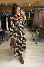 Charger l&#39;image dans la galerie, Robe longue camel/choco/écru CLEMENTINE (36 au 48)