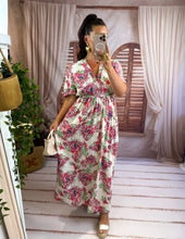 Charger l'image dans la galerie, Robe blanc motif fleuri rose team petite TALI (40 au 48)