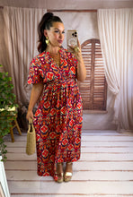 Charger l'image dans la galerie, Robe rouge motif orange bordeaux team petite TALI (40 au 48)