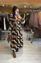Charger l&#39;image dans la galerie, Robe longue camel/choco/écru CLEMENTINE (36 au 48)