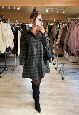 Robe chemise carreaux kaki MADDY( 36 au 44 )