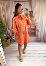 Charger l'image dans la galerie, Robe chemise manche 3/4 carreaux orange AMELA ( 36 au 44) New