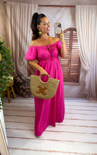 Charger l'image dans la galerie, Robe uni col bardot fuchsia LUCIA (36 au 44)
